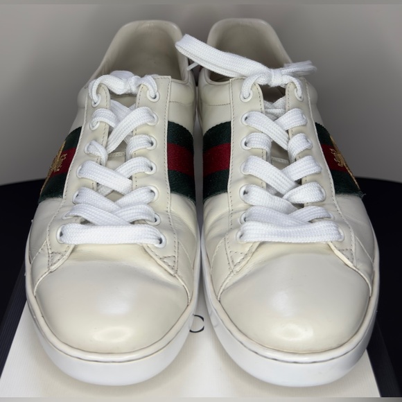 GUCCI Men's Ace White Leather Bee Embroidered Sneaker - Picture 9 of 11